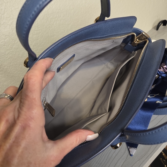 Furla Blue Handbag with Scarf Accent - Picture 3 of 13